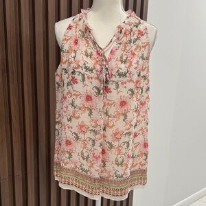 MaxStudio Sleeveless Pink Floral Tie-Neck Women’s Top